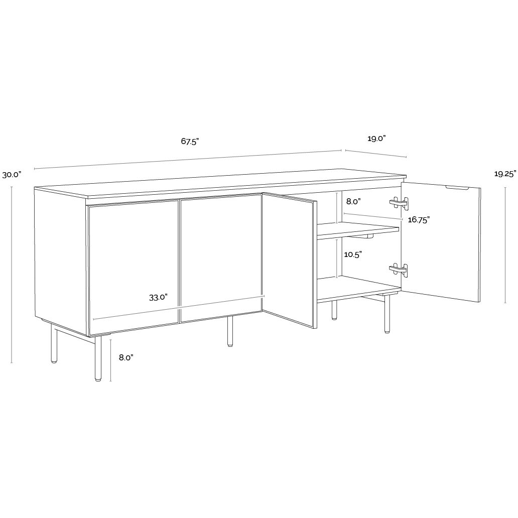 Mirabelli 67.5 X 19 inch Light Grey / Brass Sideboard