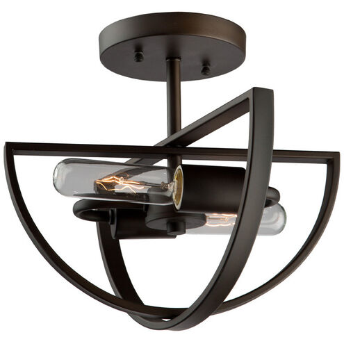 Newport 2 Light 12 inch Oil Rubbed Bronze Cage Semi-Flush Mount Ceiling Light