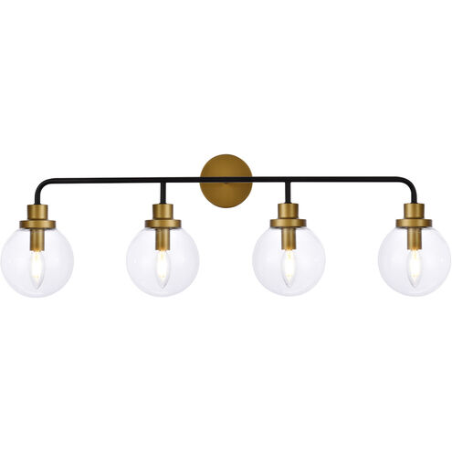 Hanson 4 Light 38 inch Black and Brass Bath Sconce Wall Light