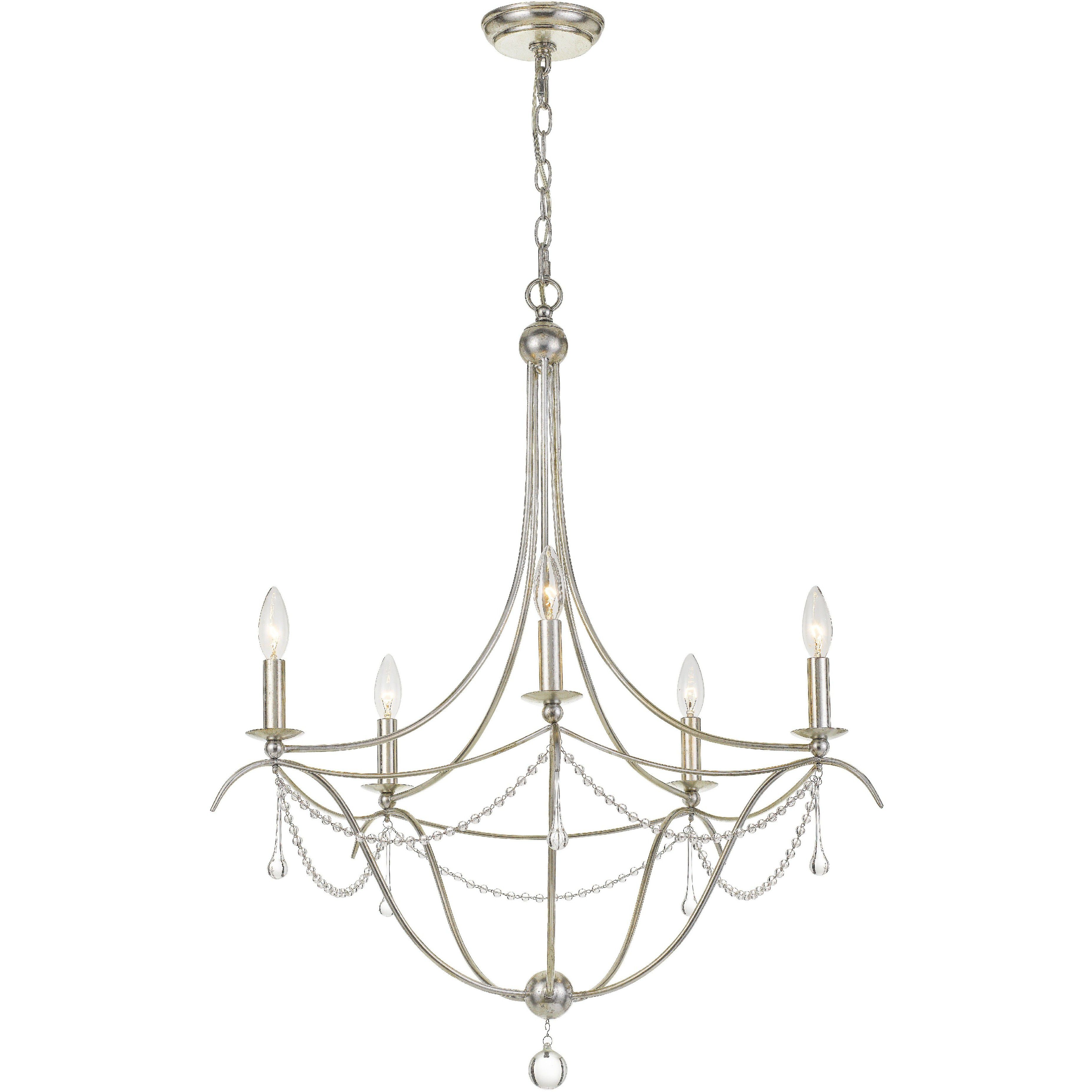 Metro 5 Light 27.5 inch Antique Silver Chandelier Ceiling Light