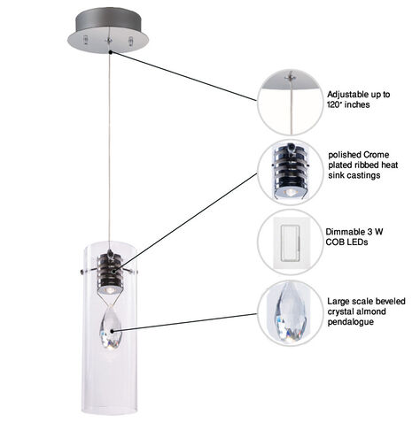Solitaire LED 4 inch Polished Chrome Single Pendant Ceiling Light