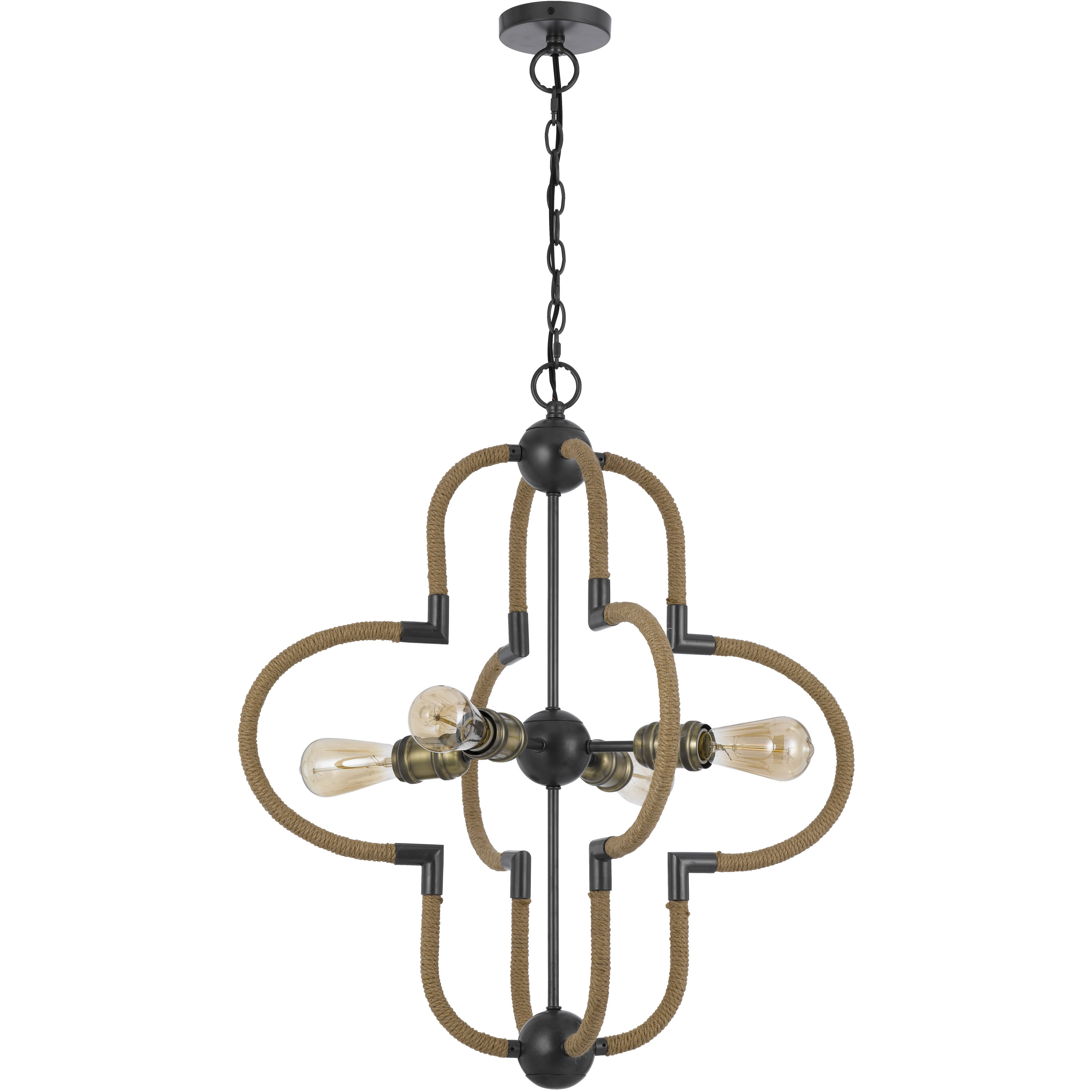 Tahoka 4 Light 25 inch Burlap and Black Iron and Antique Brass Chandelier Ceiling Light