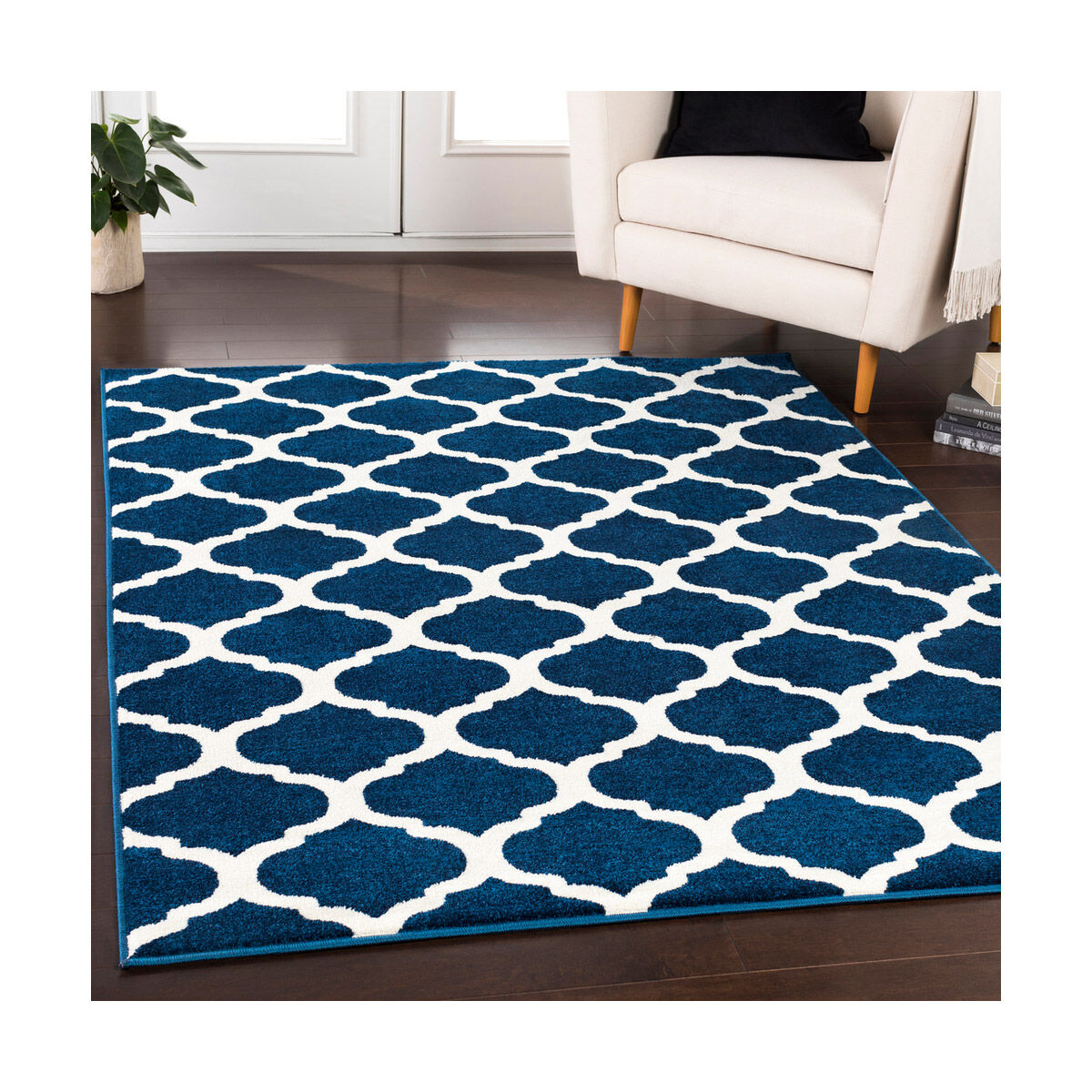 Horizon 94 inch Blue and Neutral Area Rug, Polypropylene