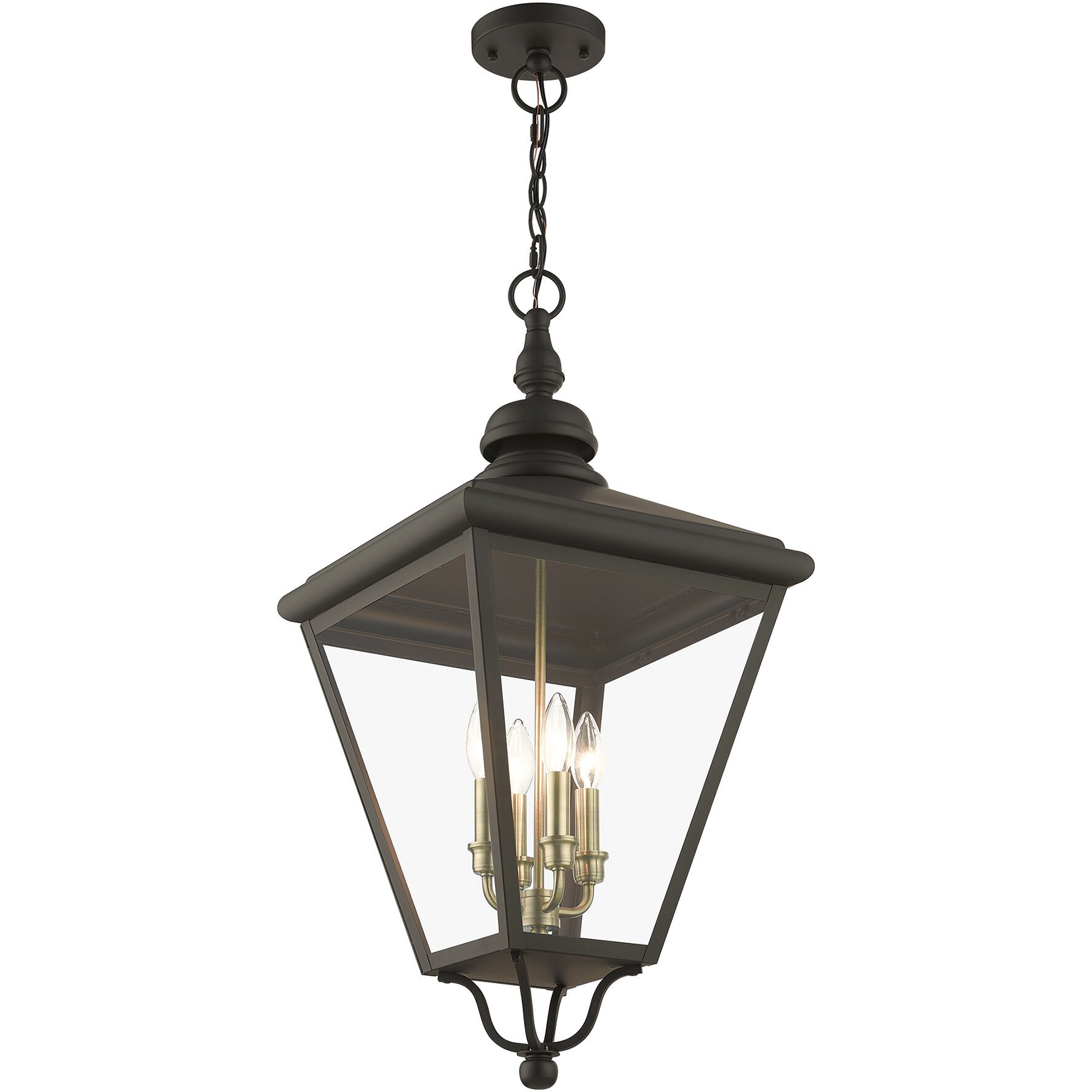 Adams 4 Light 14.25 inch Bronze with Antique Brass Finish Cluster Outdoor Extra Large Pendant Lantern Ceiling Light in Bronze with Antique Brass Accent