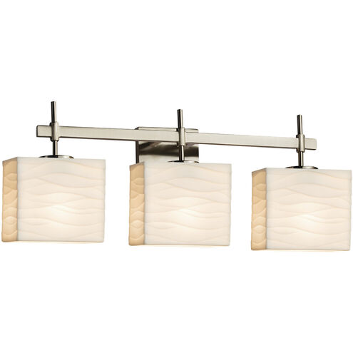 Porcelina 3 Light 23.5 inch Brushed Nickel Bath Bar Wall Light in Waves, Incandescent, Rectangle