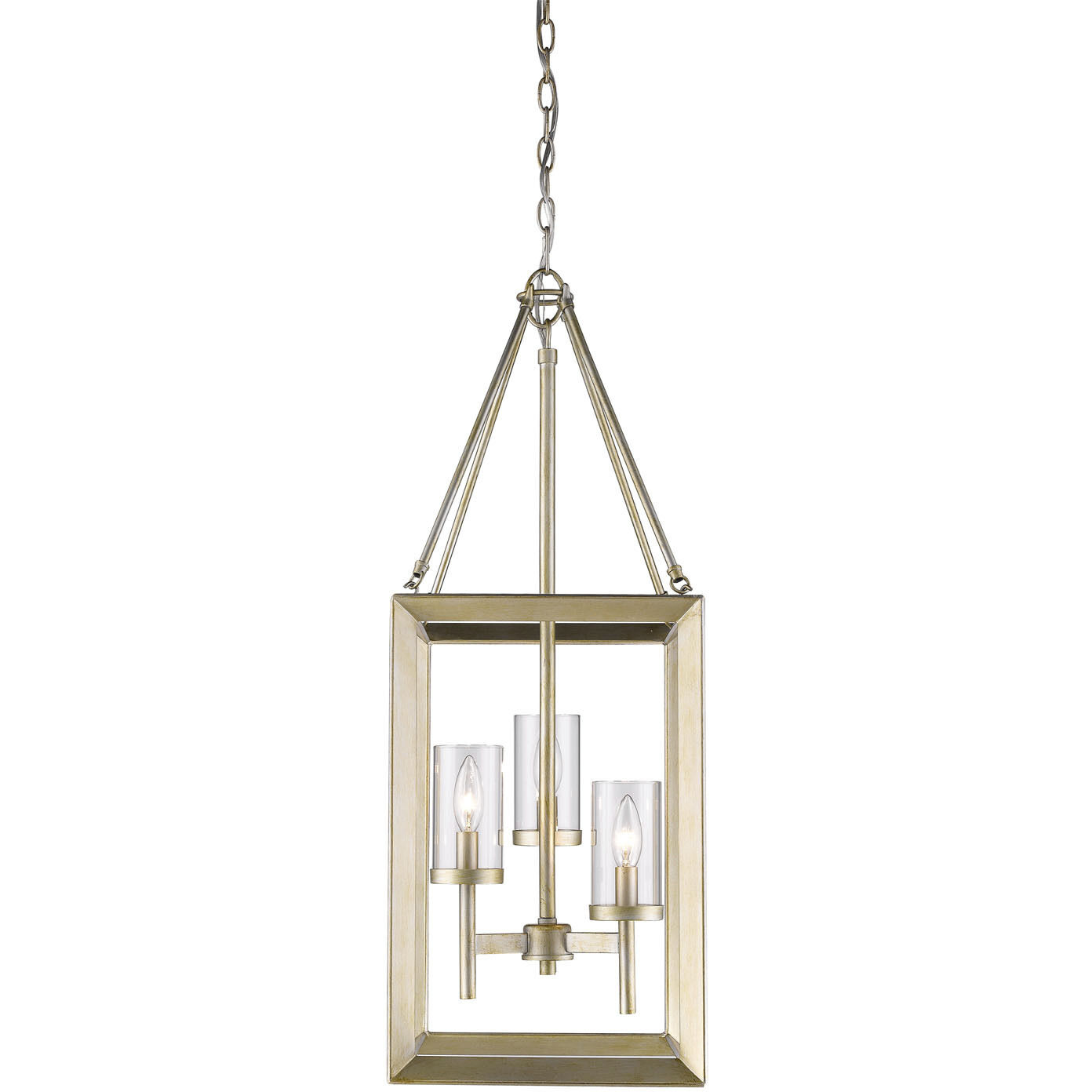 Smyth Pendant Ceiling Light in White Gold, Clear Glass, Caged