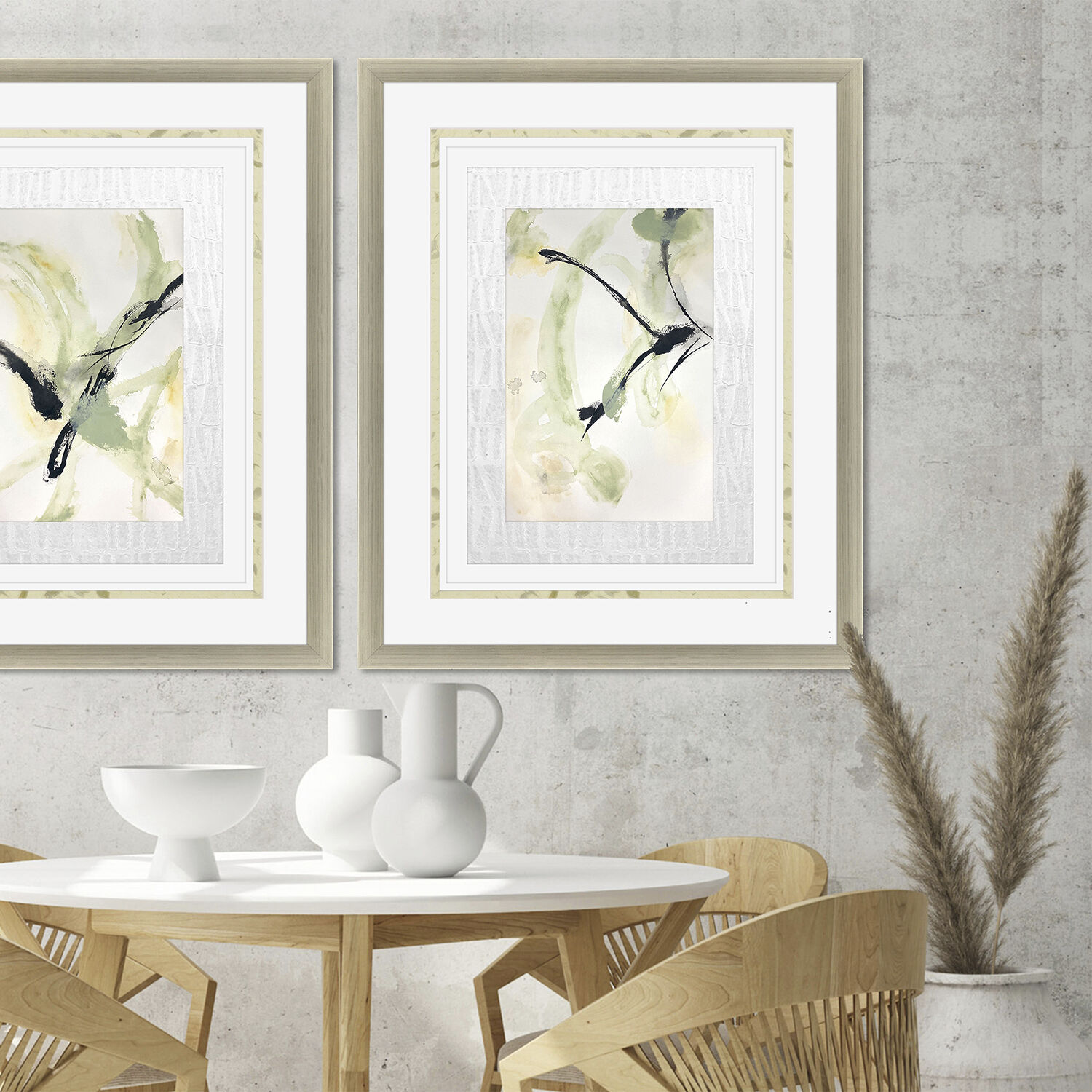 Petal Parade Green and Beige and Black and Yellow Framed Art, The Studio