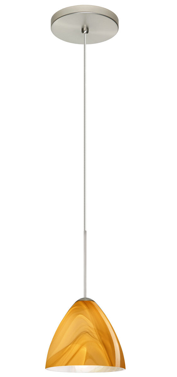 Mia 1 Light Satin Nickel Pendant Ceiling Light in Honey Glass, Halogen