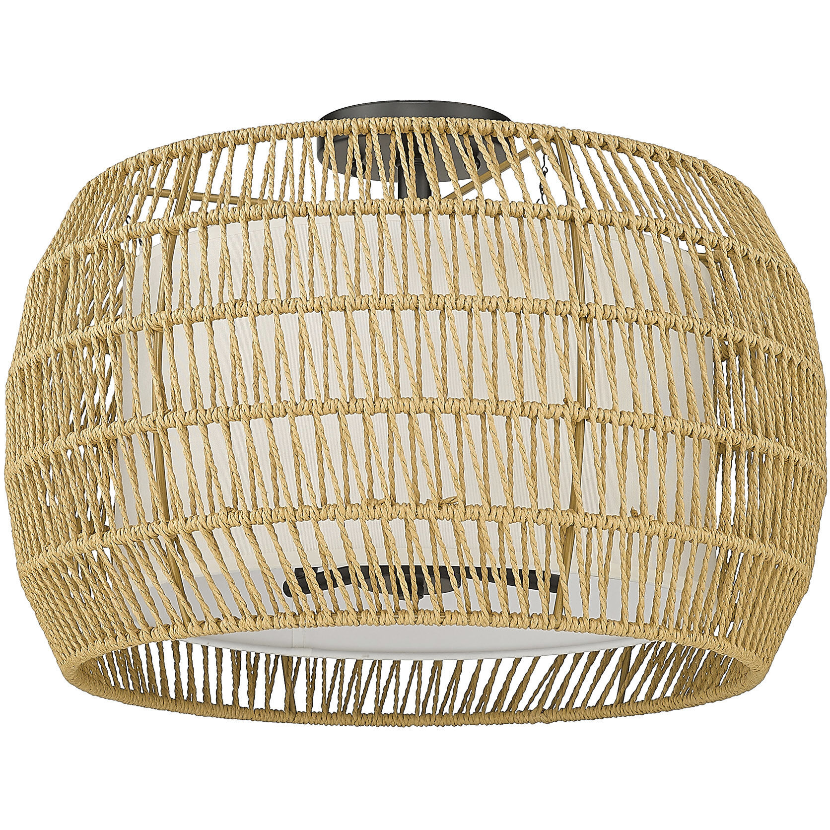 Everly 4 Light 19 inch Matte Black Semi-Flush Mount Ceiling Light in Natural Rattan