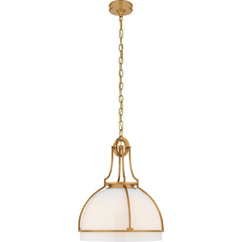 Chapman & Myers Gracie LED 19 inch Antique-Burnished Brass Dome Pendant Ceiling Light in White Glass, Large