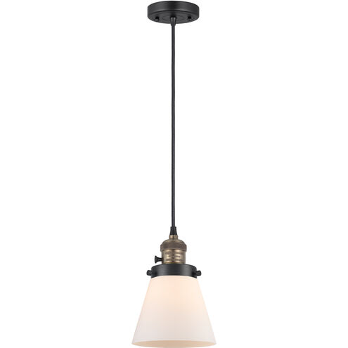 Franklin Restoration Cone 1 Light 6 inch Black Antique Brass Mini Pendant Ceiling Light in Incandescent, Matte White