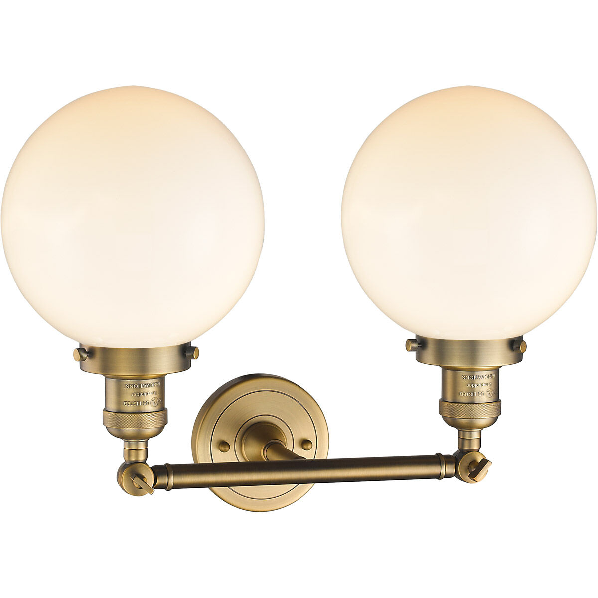Franklin Restoration Large Beacon LED 19 inch Brushed Brass Bath Vanity Light Wall Light in Matte White Glass, Franklin Restoration