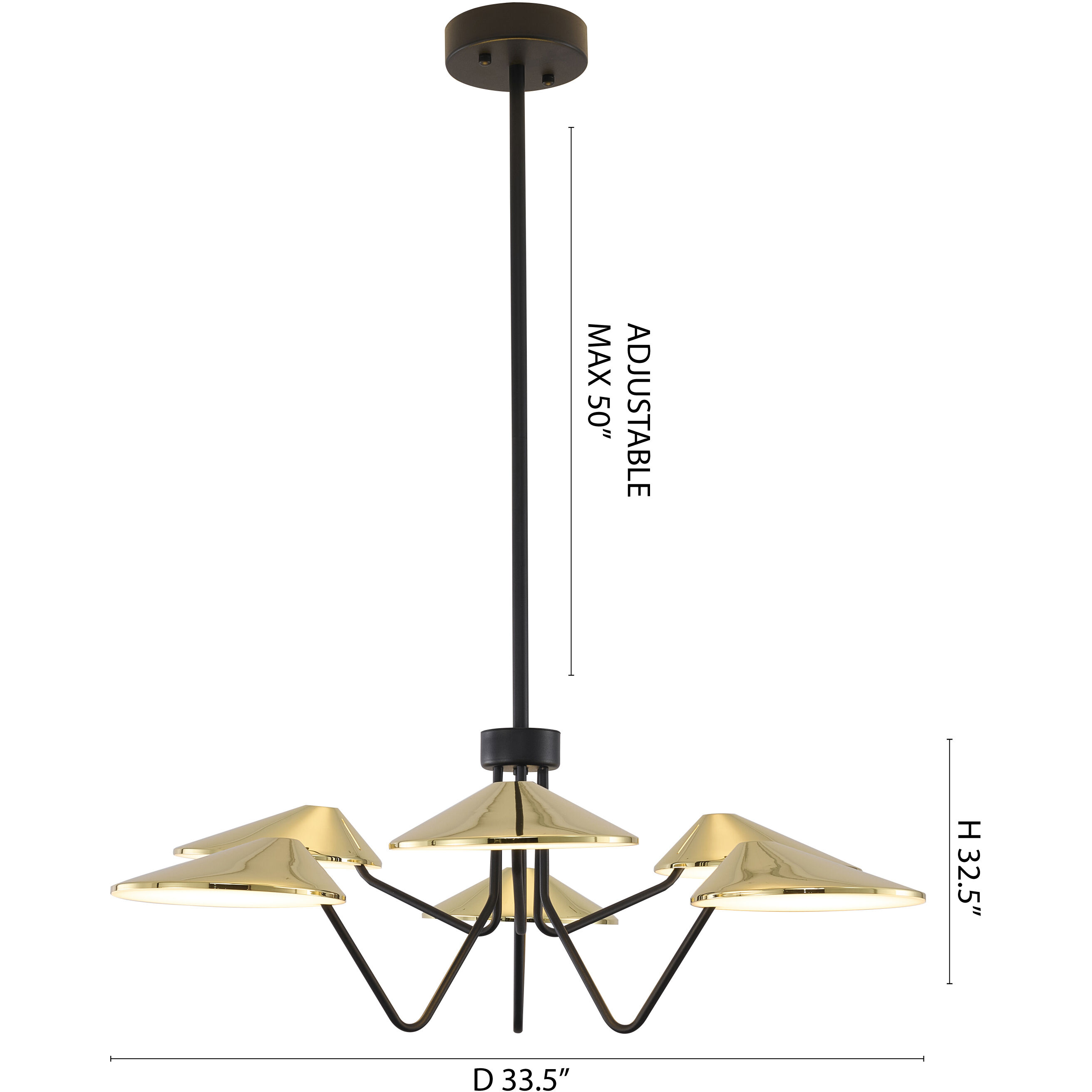 Canada LED 33.5 inch Black & Shiny Brass Chandelier Ceiling Light