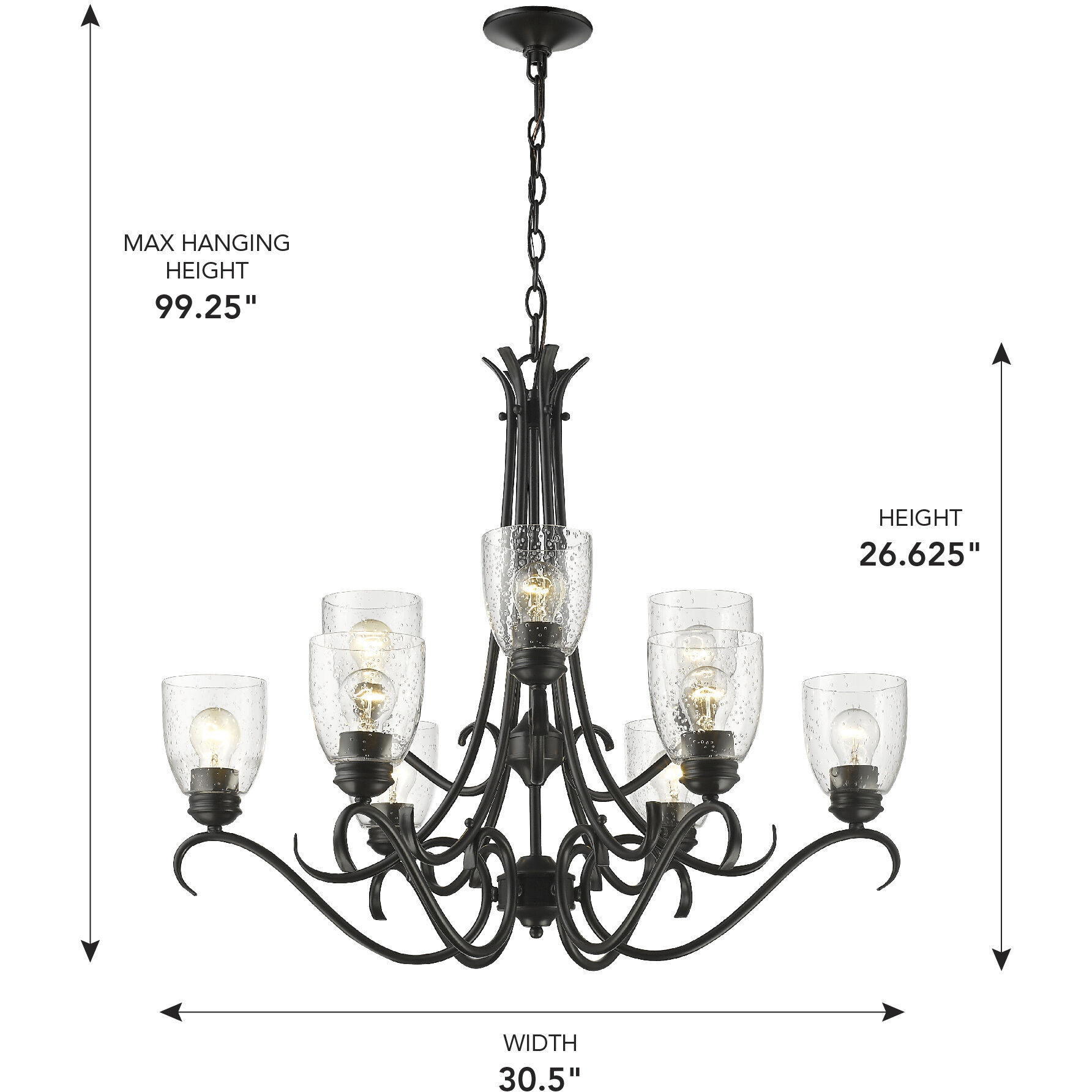 Parrish 9 Light 30.5 inch Matte Black Chandelier Ceiling Light, Large