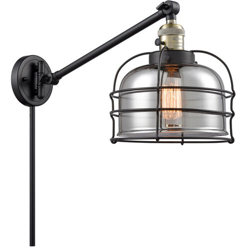 Large Bell Cage 21 inch 3.5 watt Black Antique Brass Swing Arm Wall Light in Plated Smoke with Cage, Franklin Restoration