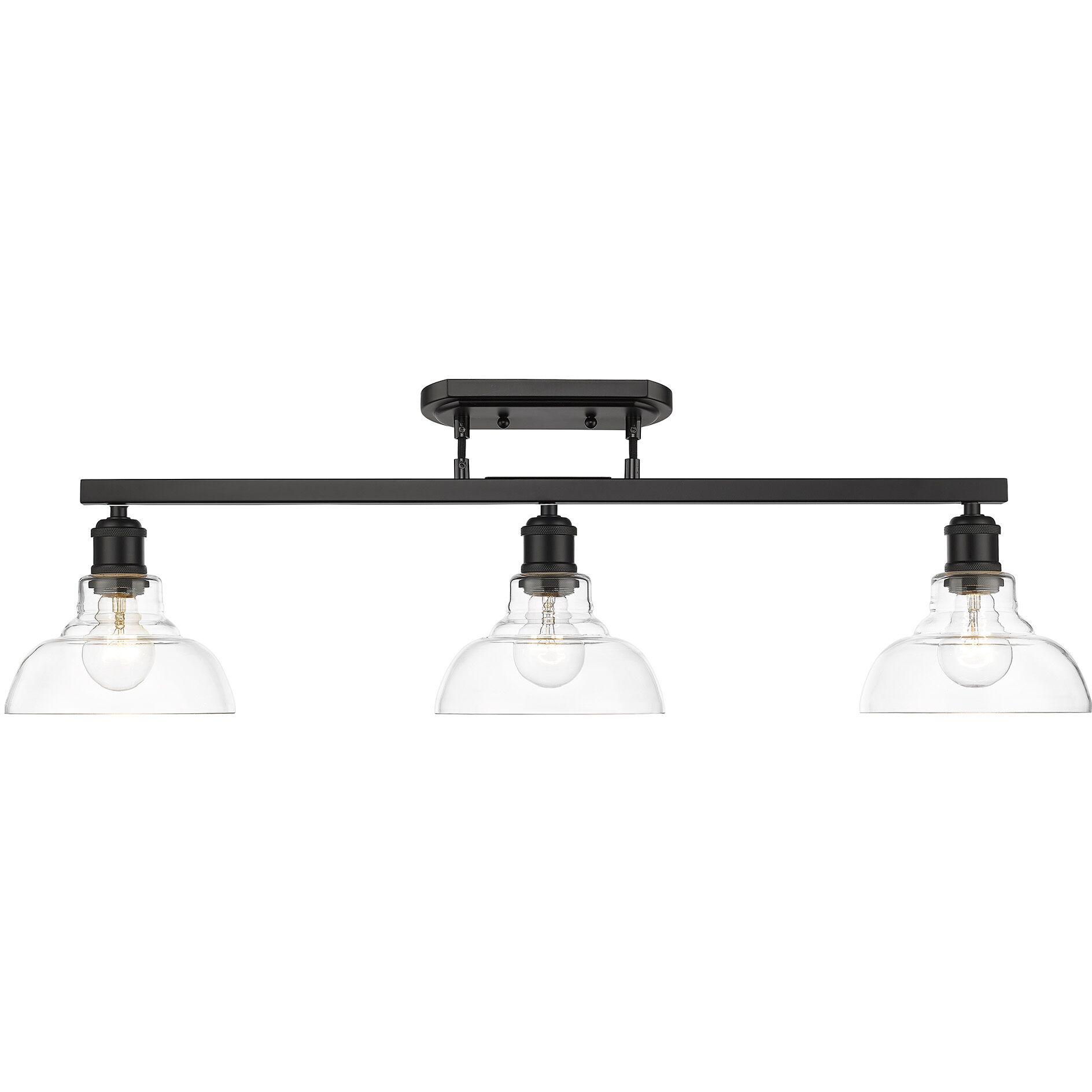 Yep Carver 3 Light 35.5 inch Matte Black Semi-Flush Mount Ceiling Light in Clear Glass