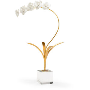 Bradshaw Orrell Antique Gold Leaf/Matte White/Clear Orchid in Stand Accent