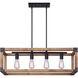 Madison 4 Light 32 inch Black and Wood Chandelier Ceiling Light
