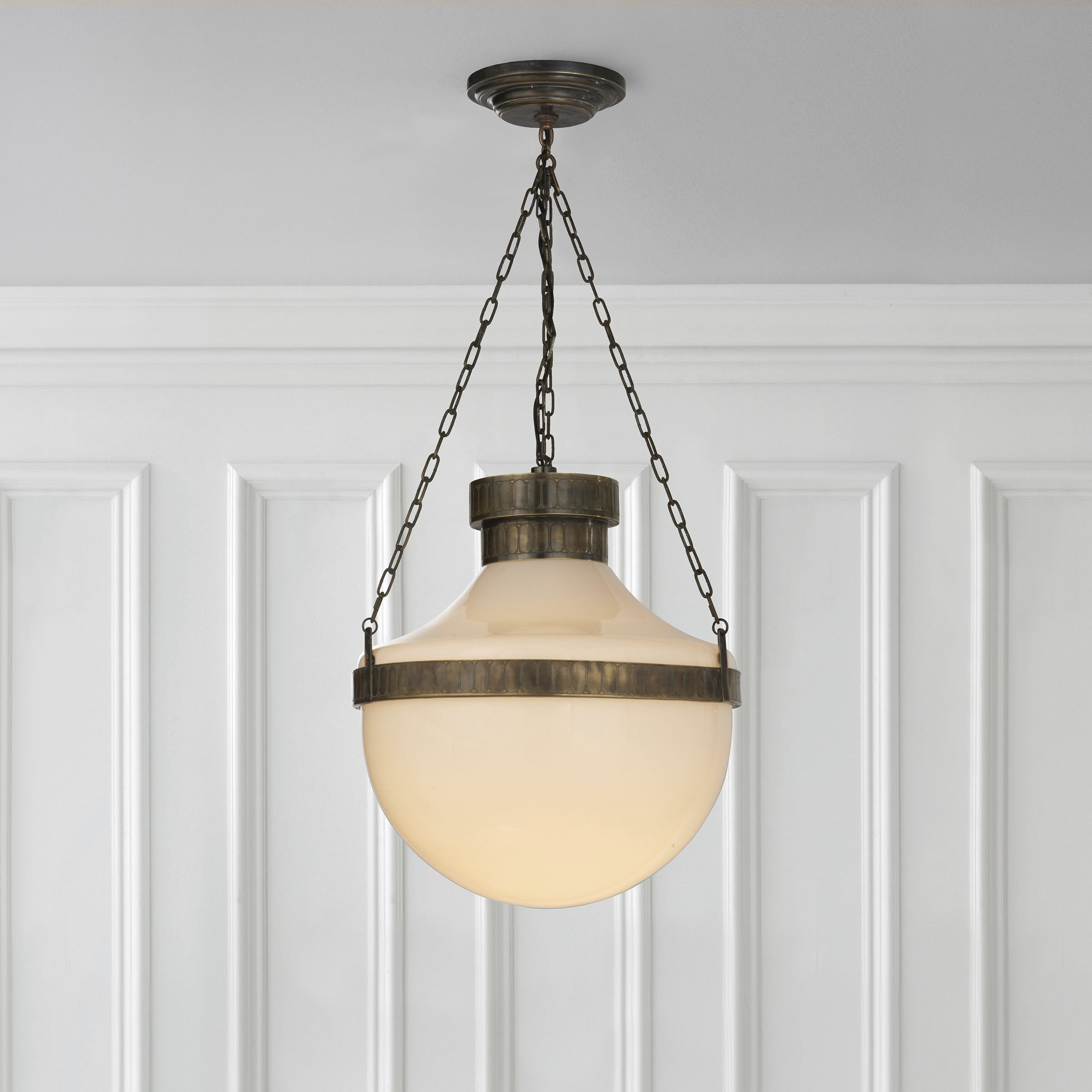 Visual Comfort Modern Schoolhouse Lantern Antique Brass with Verde MS 5030ABV WG