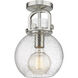 Newton Sphere 1 Light 8 inch Satin Nickel Flush Mount Ceiling Light in Seedy Glass