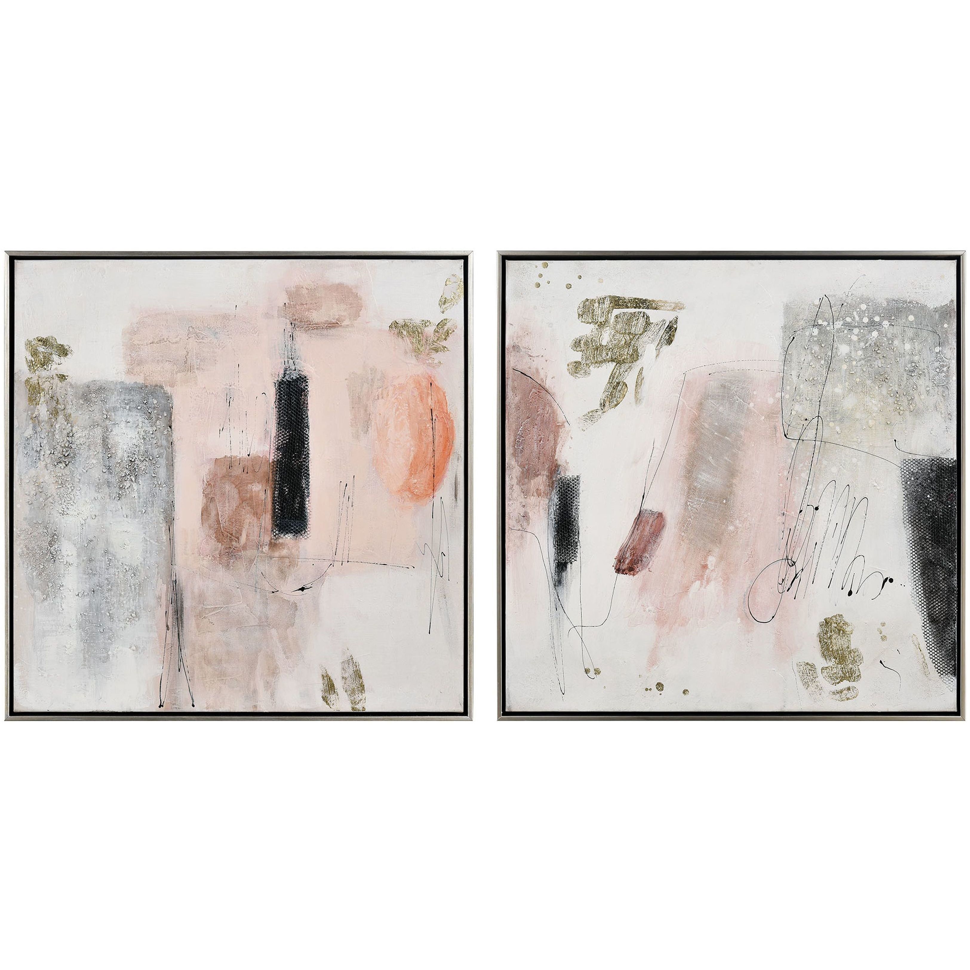 Modern Blush I White with Light Pink and Champagne Silver Framed Wall Art