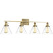 Drake 4 Light 38 inch Warm Brass Bathroom Vanity Light Wall Light, Essentials