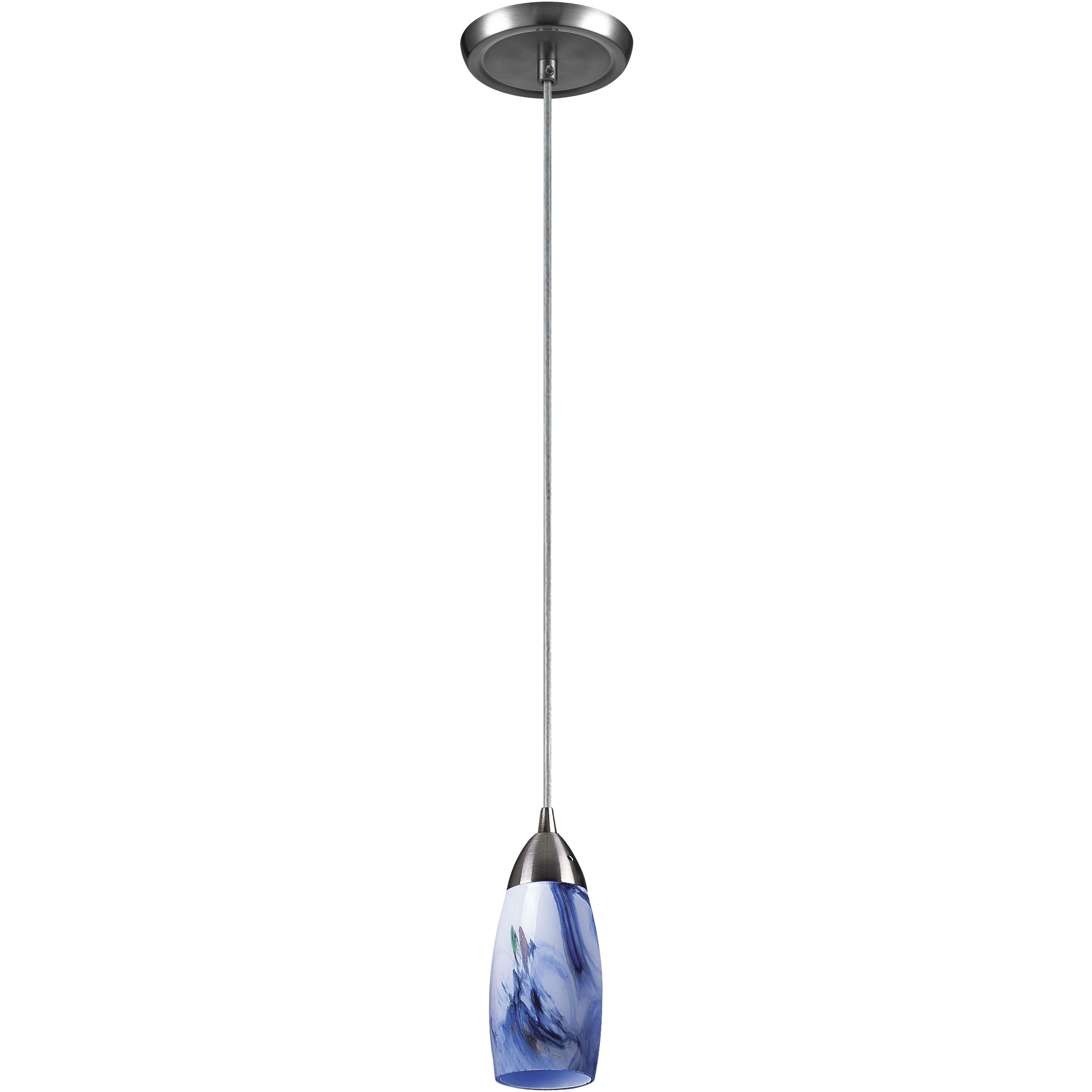 Milan 1 Light 3 inch Satin Nickel Mini Pendant Ceiling Light in White And Blue Glass