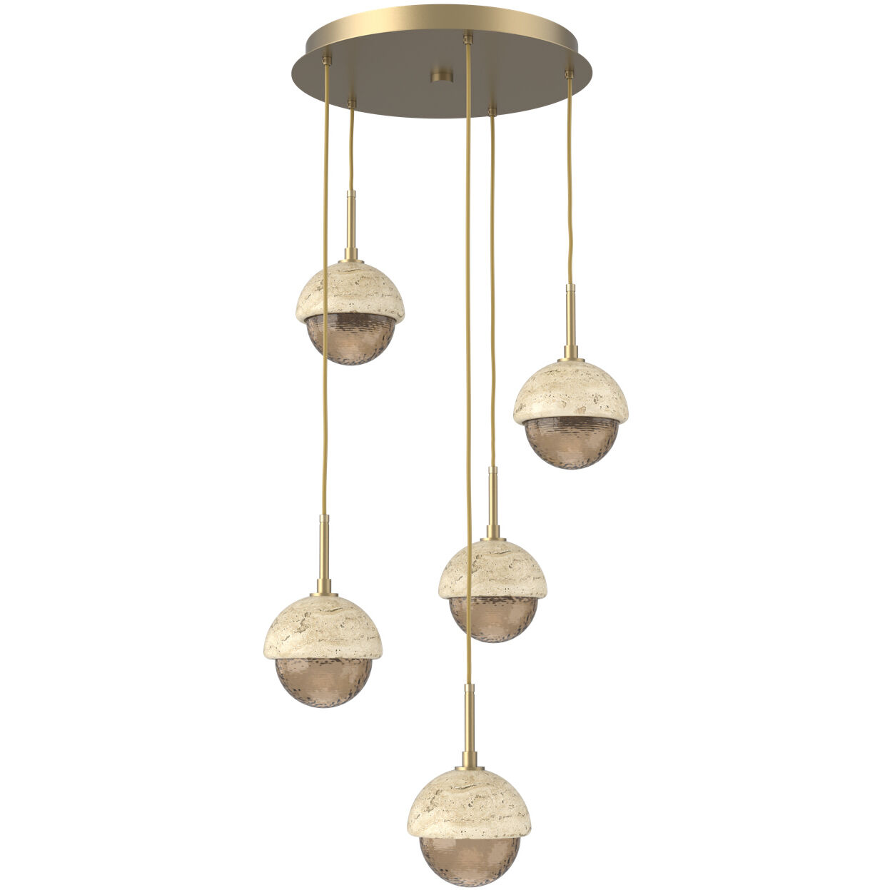 Cabochon LED Gilded Brass with Travertine Stone Pendant Chandelier Ceiling Light in 3000K LED, Bronze