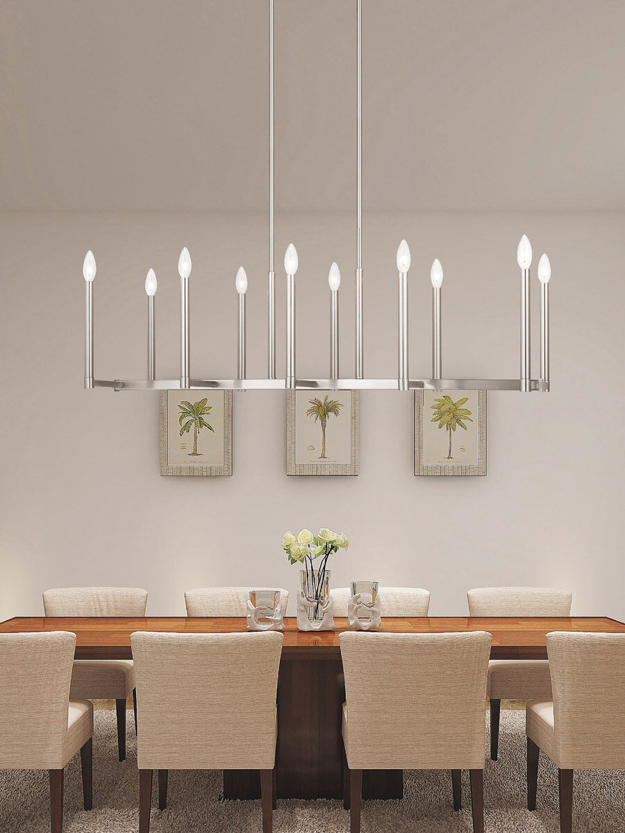 Alpine 10 Light 43 inch Brushed Nickel Linear Chandelier Ceiling Light