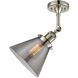Franklin Restoration Large Cone LED 8 inch Polished Nickel Semi-Flush Mount Ceiling Light in Plated Smoke Glass, Franklin Restoration
