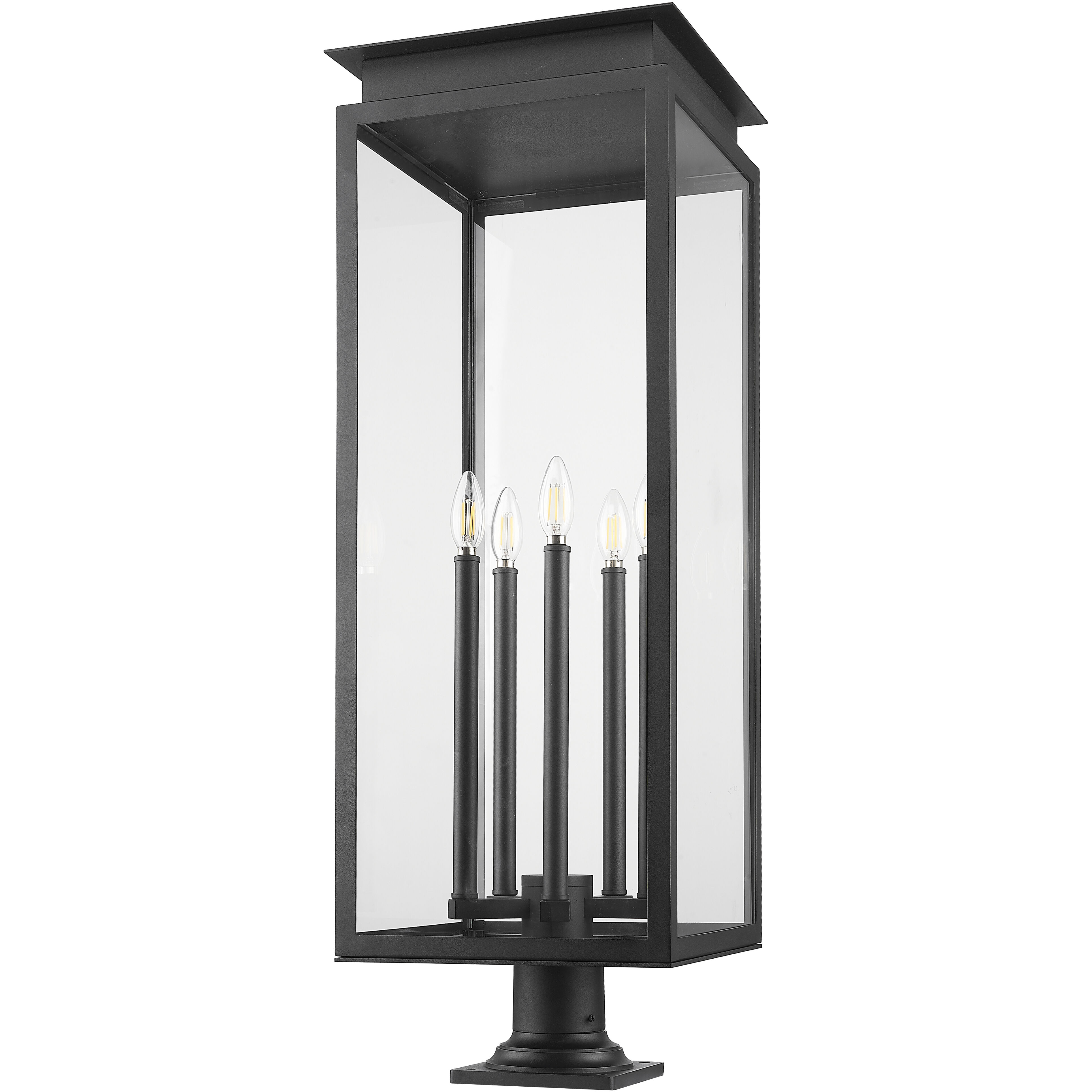 Nova 5 Light 37 inch Black Outdoor Pier Mounted Fixture in Clear Glass