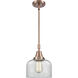 Franklin Restoration Large Bell LED 8 inch Antique Copper Mini Pendant Ceiling Light in Clear Glass