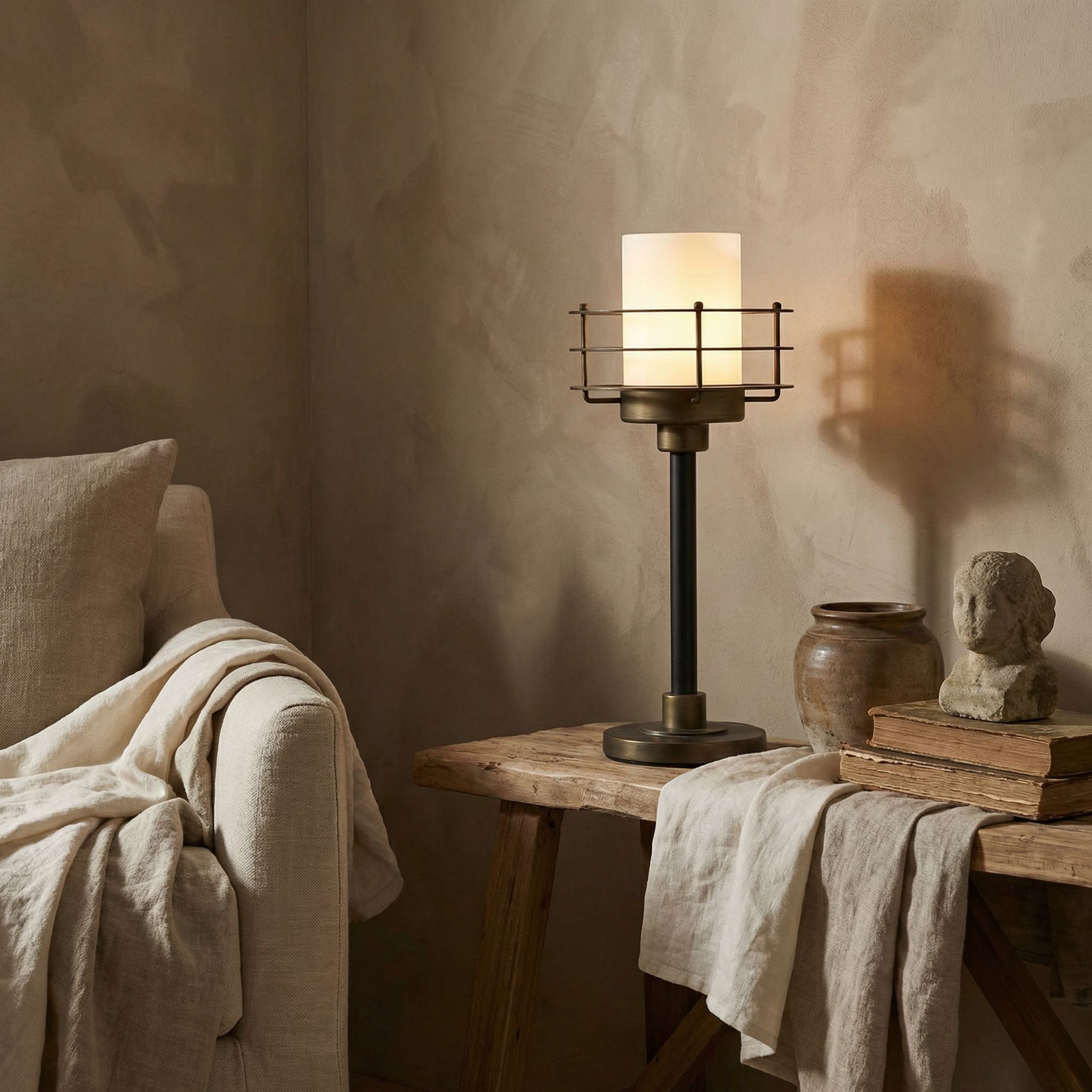 Lighthouse 25 inch 60.00 watt Matte Black with Antique Brass Accents Table Lamp Portable Light