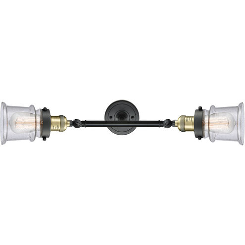 Franklin Restoration Small Canton 2 Light 6 inch Black Antique Brass Bath Vanity Light Wall Light in Seedy Glass, Franklin Restoration