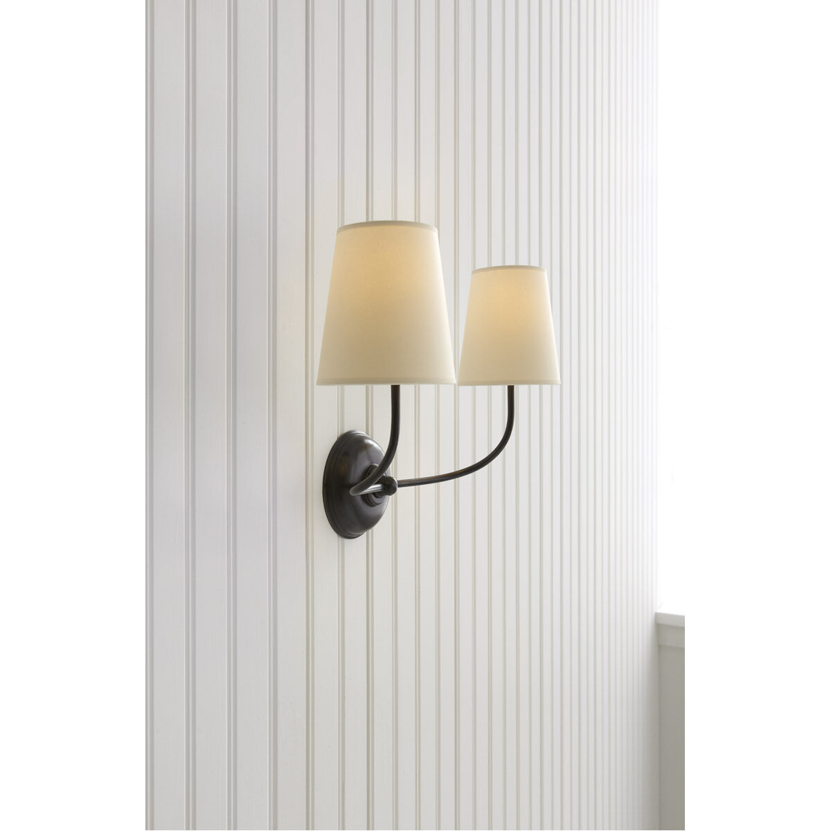 Thomas O'Brien Vendome Double Sconce Wall Light in Bronze, Natural Paper