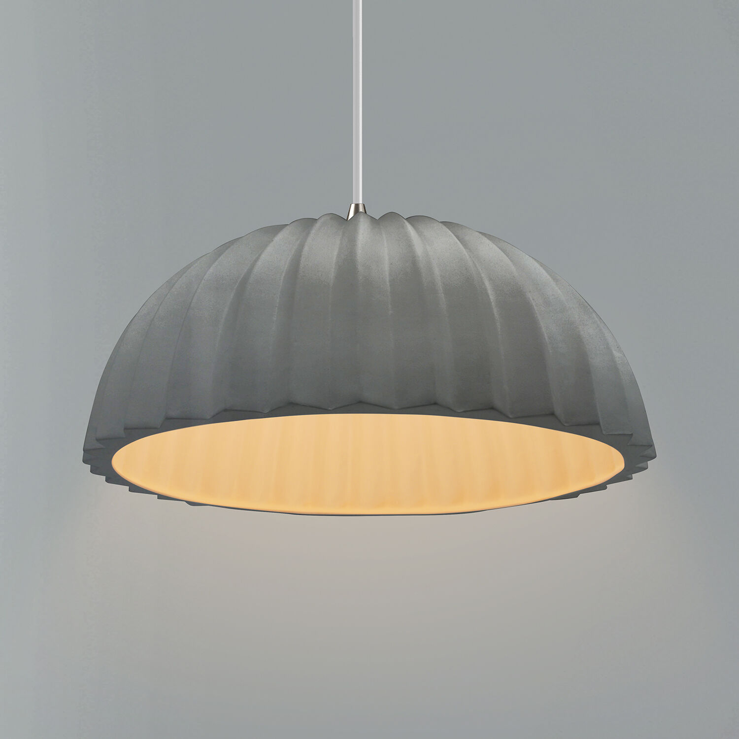 Radiance Collection - Pleated Dome Pendant Ceiling Light in Brushed Nickel, White Cord, Replaceable Bulb, Gloss Gray, Form+Finish+Function