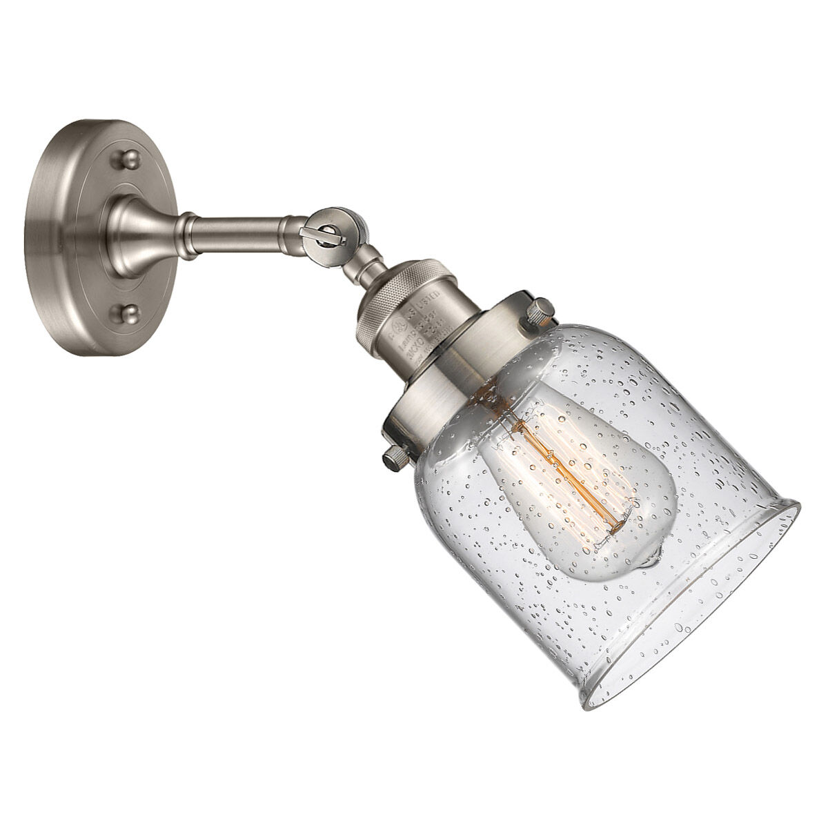 Franklin Restoration Small Bell 1 Light 5 inch Brushed Satin Nickel Sconce Wall Light in Seedy Glass, Franklin Restoration