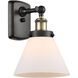 Ballston Large Cone LED 8 inch Black Antique Brass Sconce Wall Light in Matte White Glass