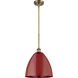 Ballston Plymouth Dome 1 Light 12 inch Brushed Brass Pendant Ceiling Light in Matte Red