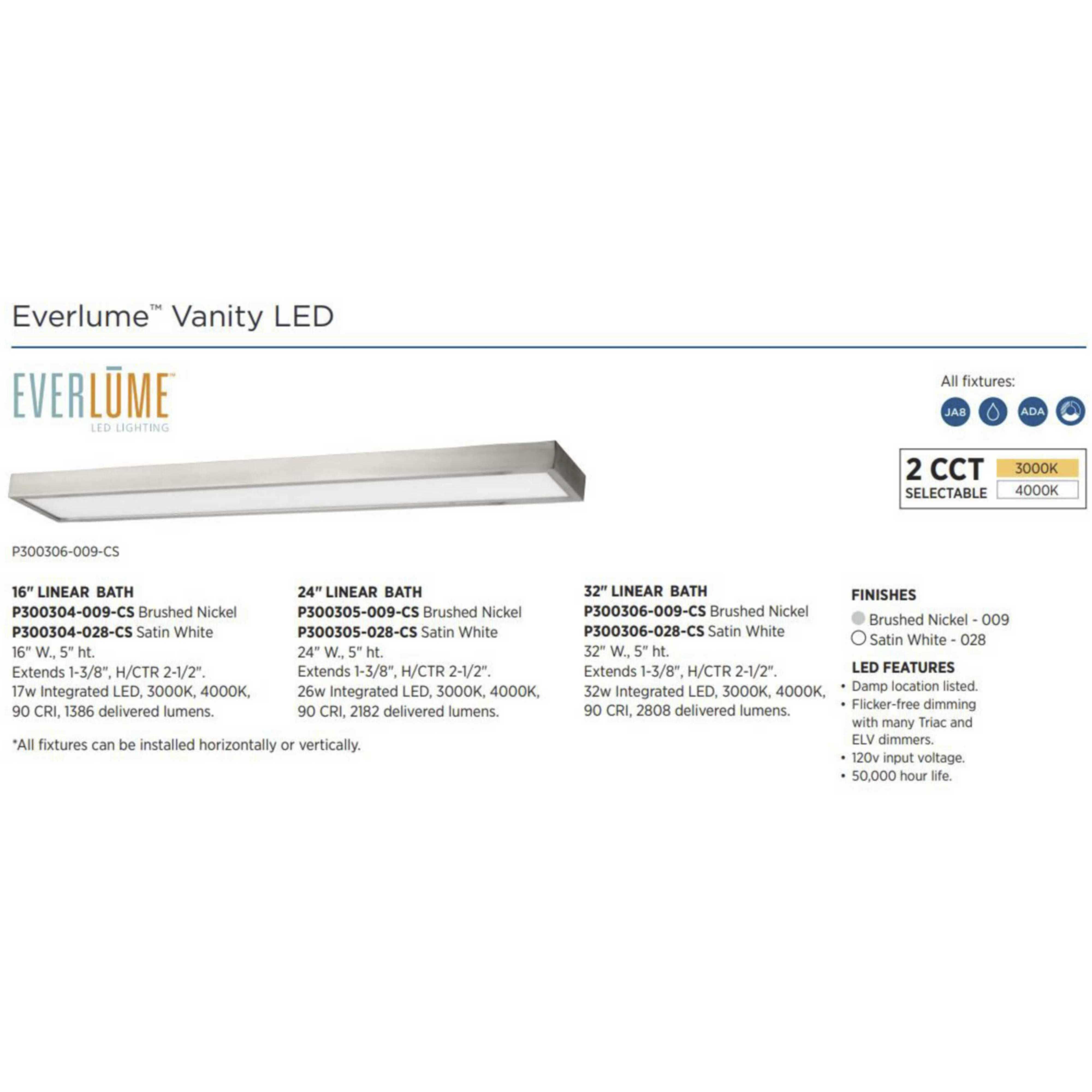 Everlume LED 32.01 inch Satin White Linear Bath Vanity Wall Light in Matte White, Progress LED