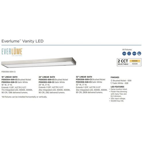 Everlume LED 32 inch Satin White Linear Bath Vanity Wall Light, Progress LED