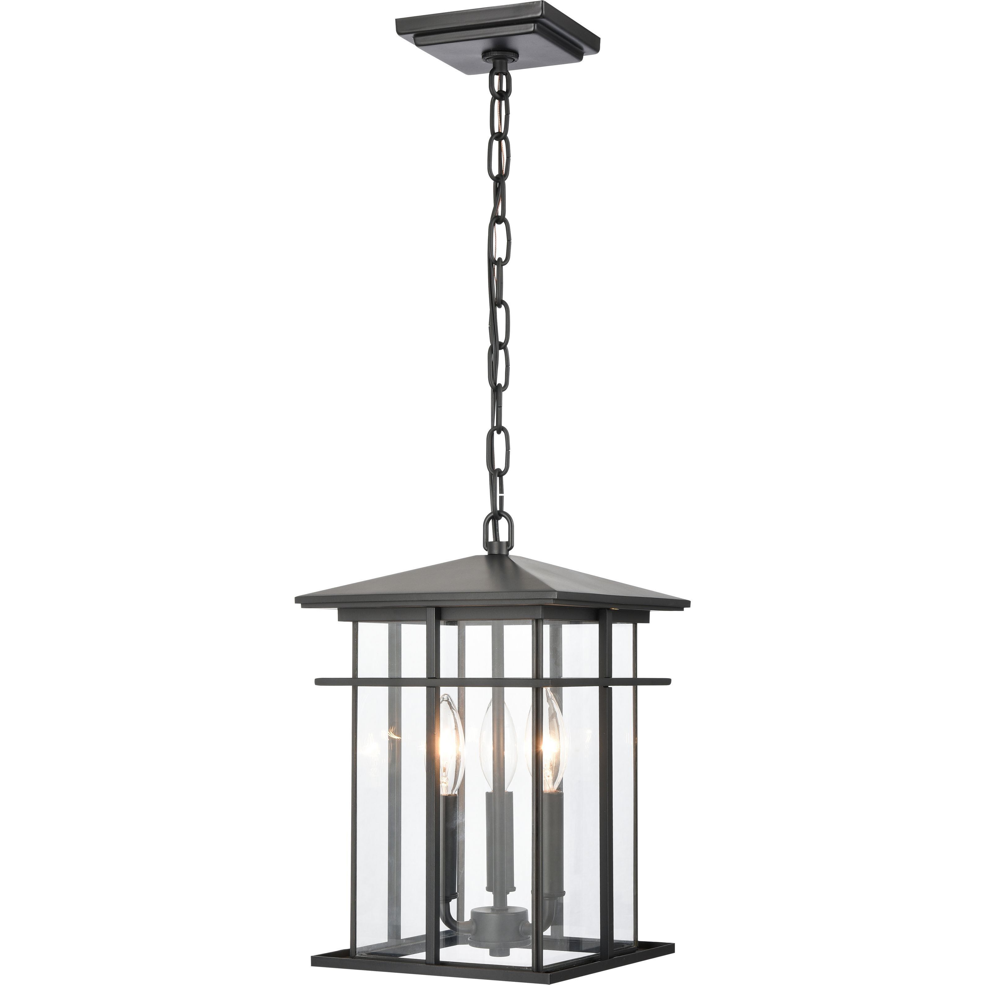 Oak Park 3 Light 9 inch Matte Black Outdoor Pendant