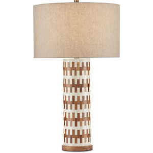 Tia 31 inch 150 watt White and Natural with Antique Brass Table Lamp Portable Light