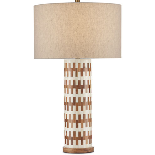 Tia 31 inch 150 watt White and Natural with Antique Brass Table Lamp Portable Light