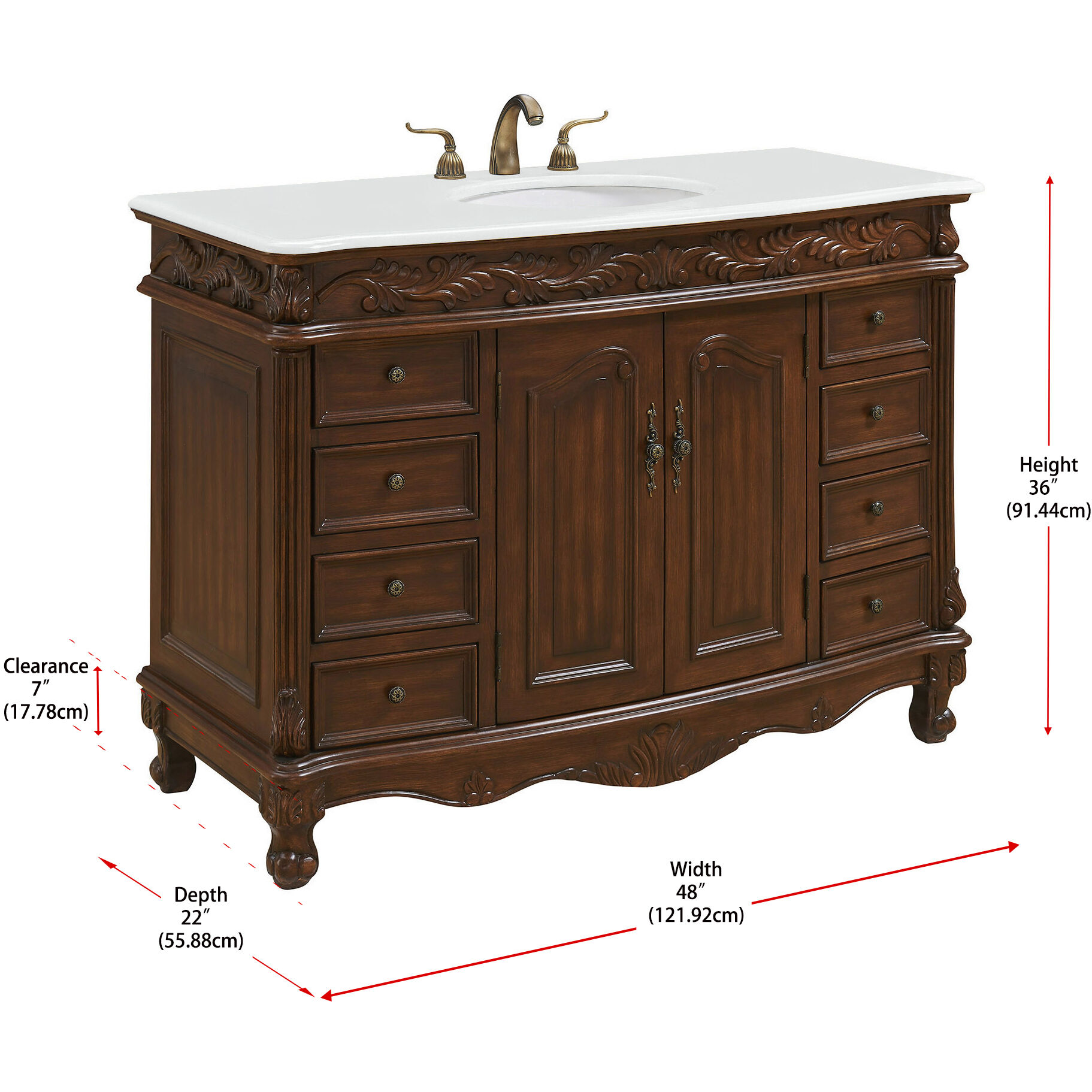 Bordeaux 48 X 22 X 36 inch Brown Vanity Sink Set