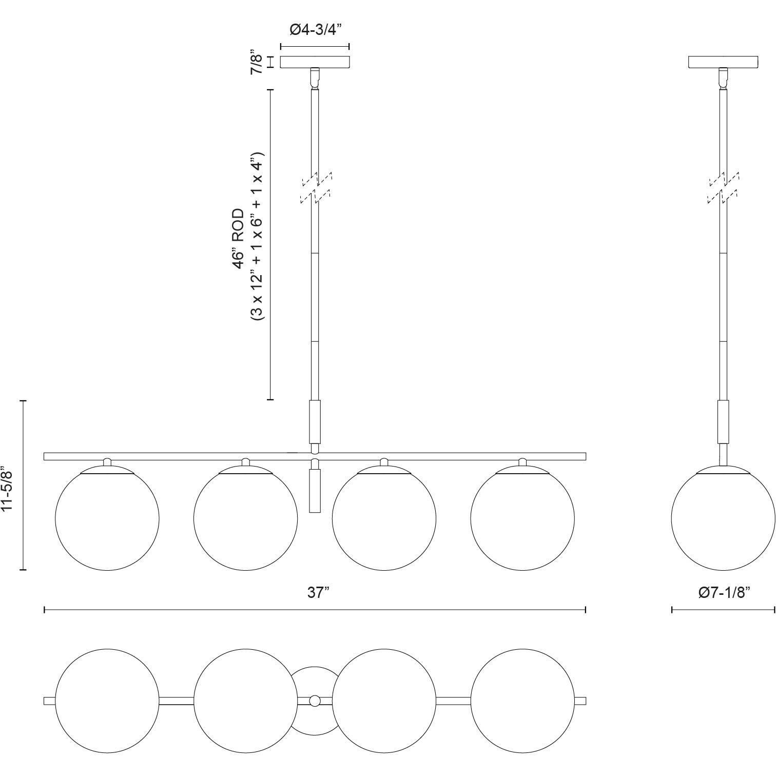 Alora Mood Zuri 4 Light 37 inch Matte Black/Opal Glass Linear Pendant Ceiling Light