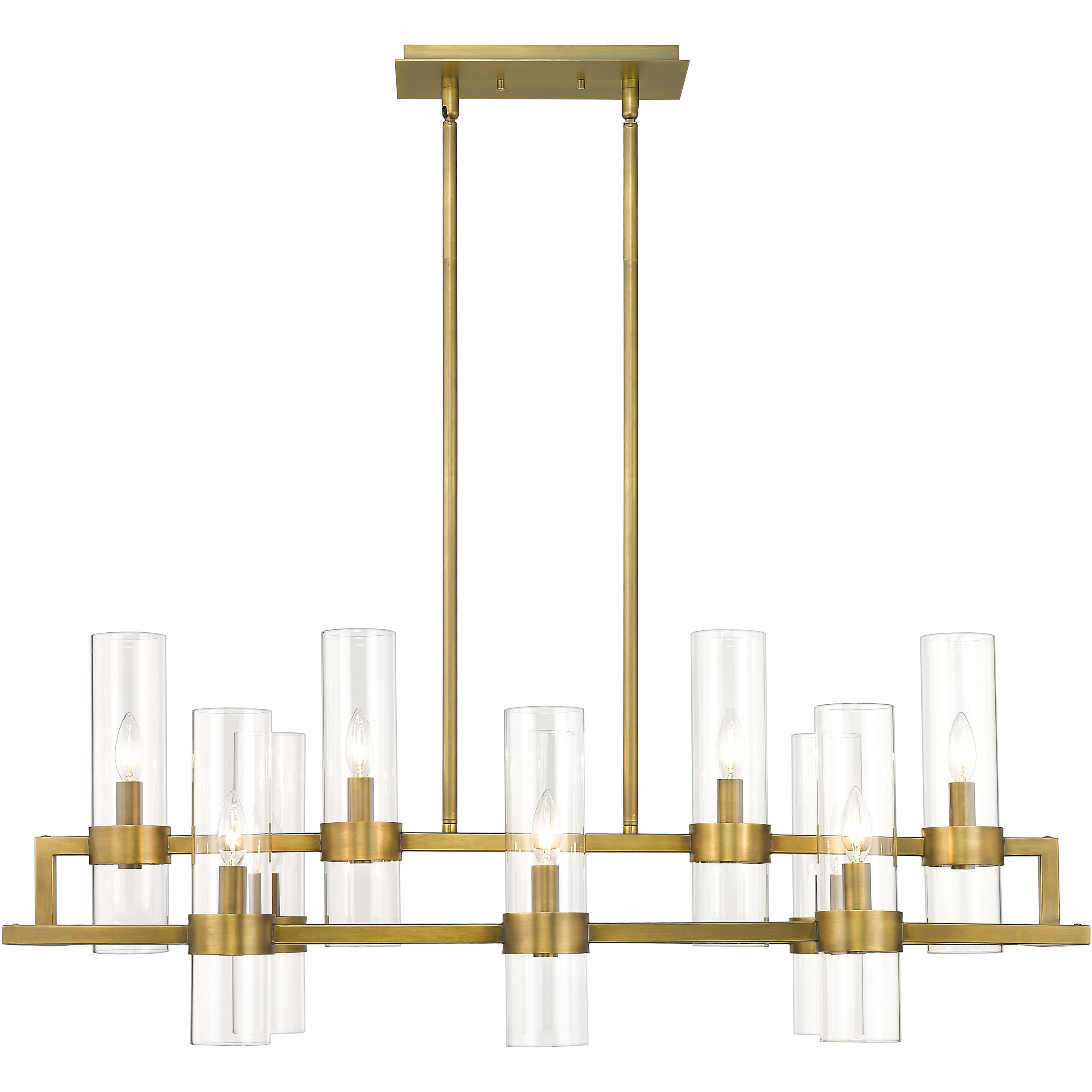 Datus 10 Light 42.5 inch Rubbed Brass Linear Chandelier Ceiling Light