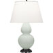 Double Gourd 31 inch 150.00 watt Matte Celadon Glazed Ceramic with Deep Patina Bronze Accents Table Lamp Portable Light in Pearl Dupioni
