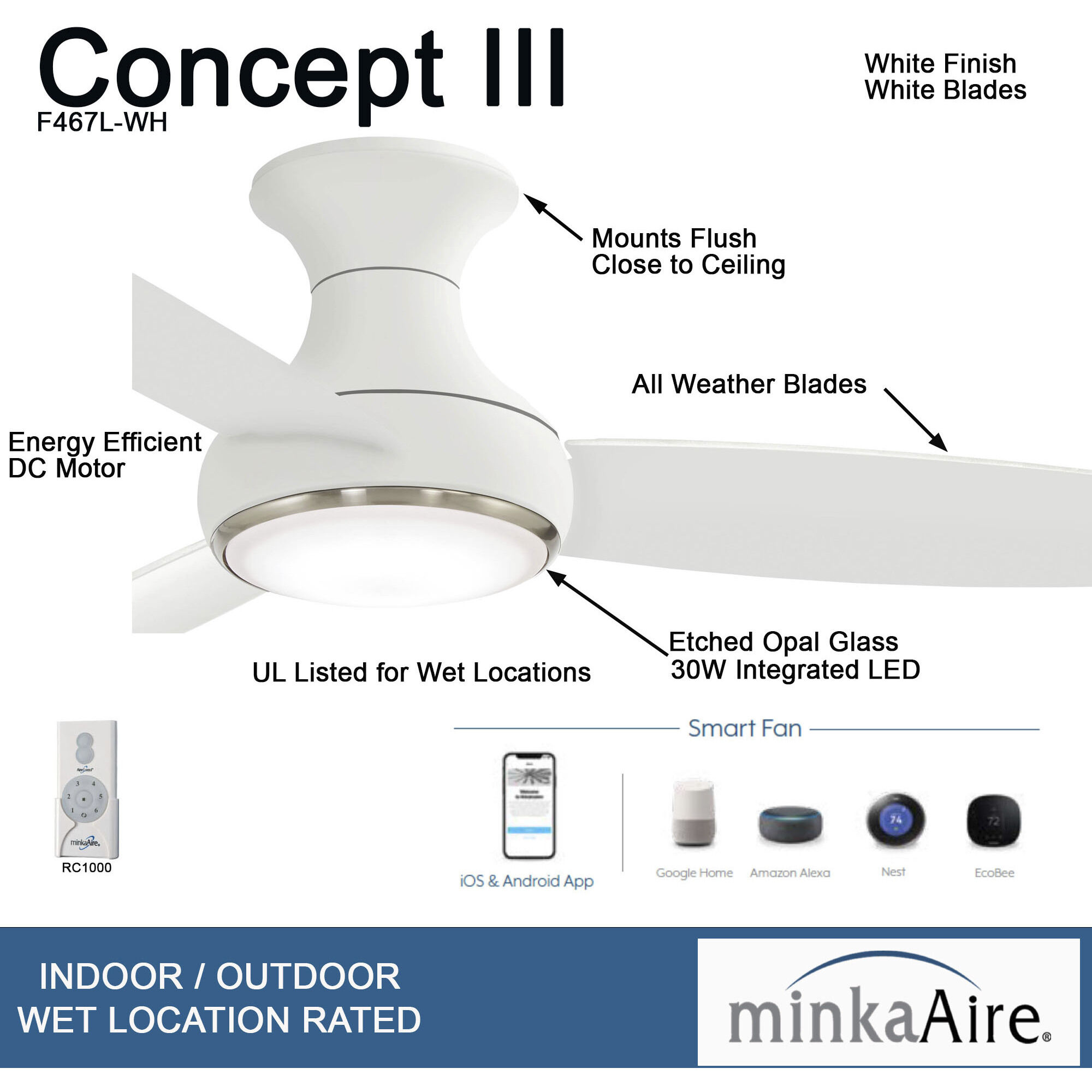 Concept III 54 inch White Outdoor Ceiling Fan