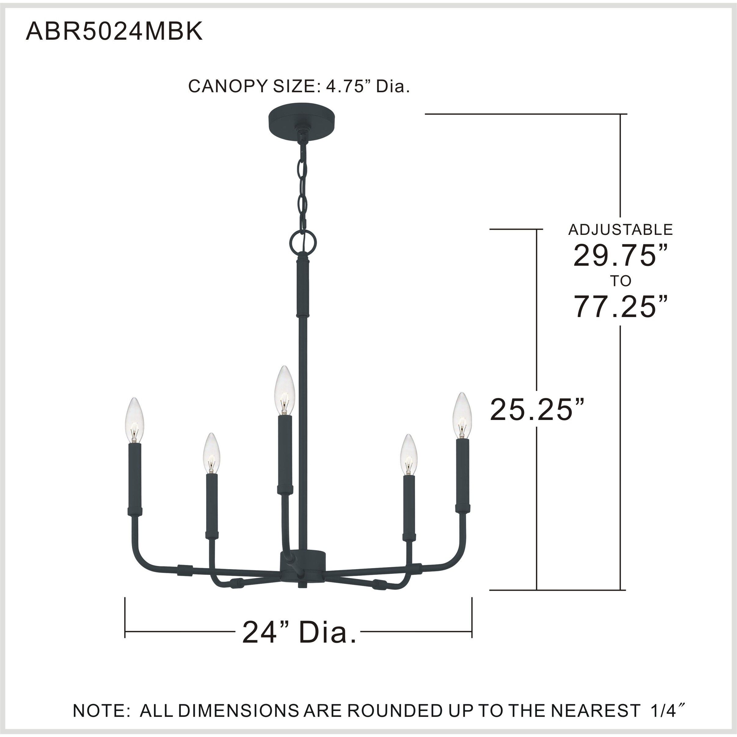 Abner 5 Light 24 inch Matte Black Chandelier Ceiling Light